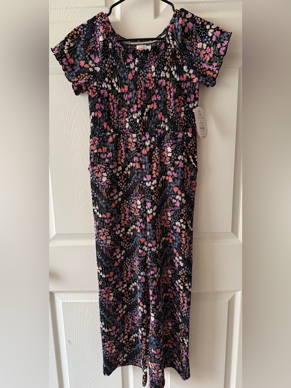 Girls Floral Smocked Jumpsuit L 10/12